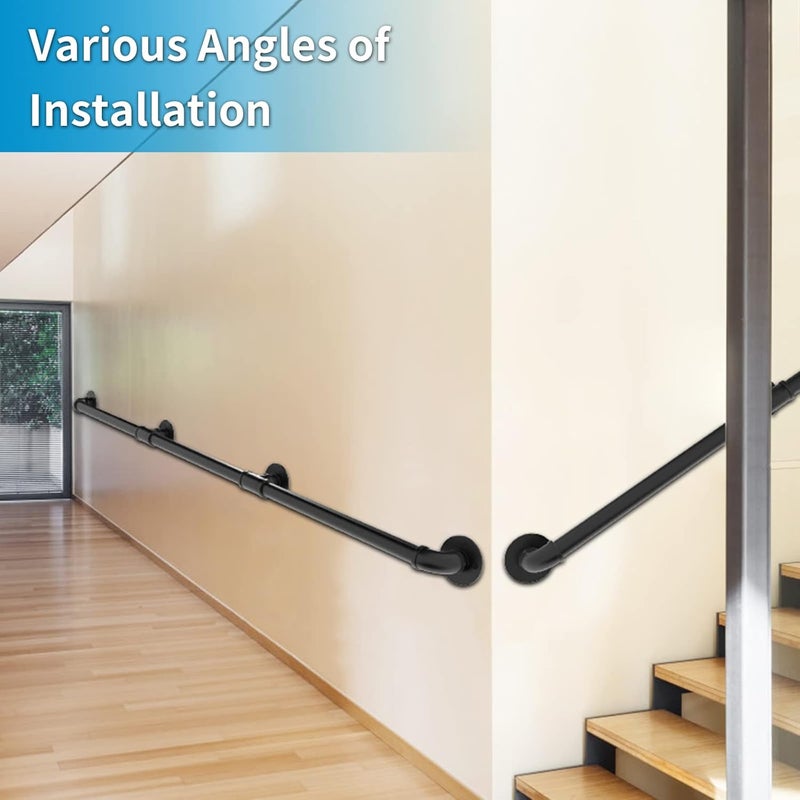 PNBO Wall Handrail 10FT/300CM, Industrial Staircase Railing 1.25 Inch Tube Diameter, Galvanized Pipe Handrail for Wall Mounted Stairs - Image 4